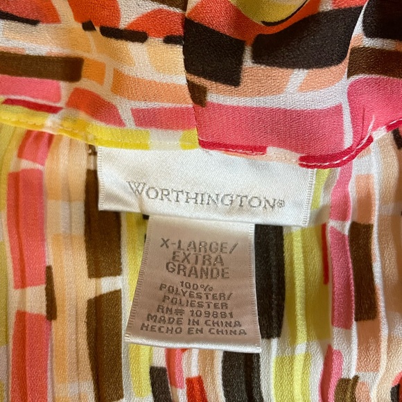 Worthington Rectangular Stripe Patterned Button Up Tie Front Blouse - Picture 3 of 5